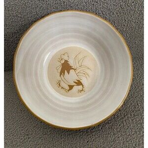 Vintage Kasuga Showa Stoneware Rooster Brown Round Bowl Oven Proof Japan